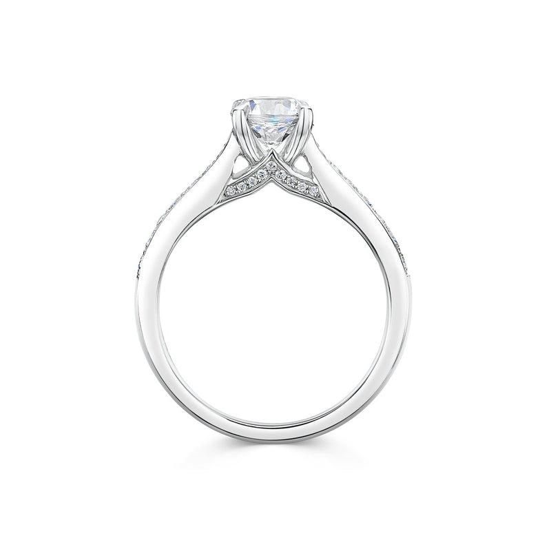 side angle of classic design diamond engagement ring