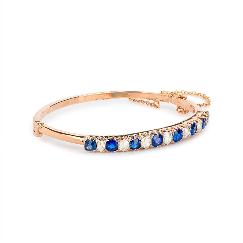 Pre-Owned Sapphire and Diamond Gold Bangle
