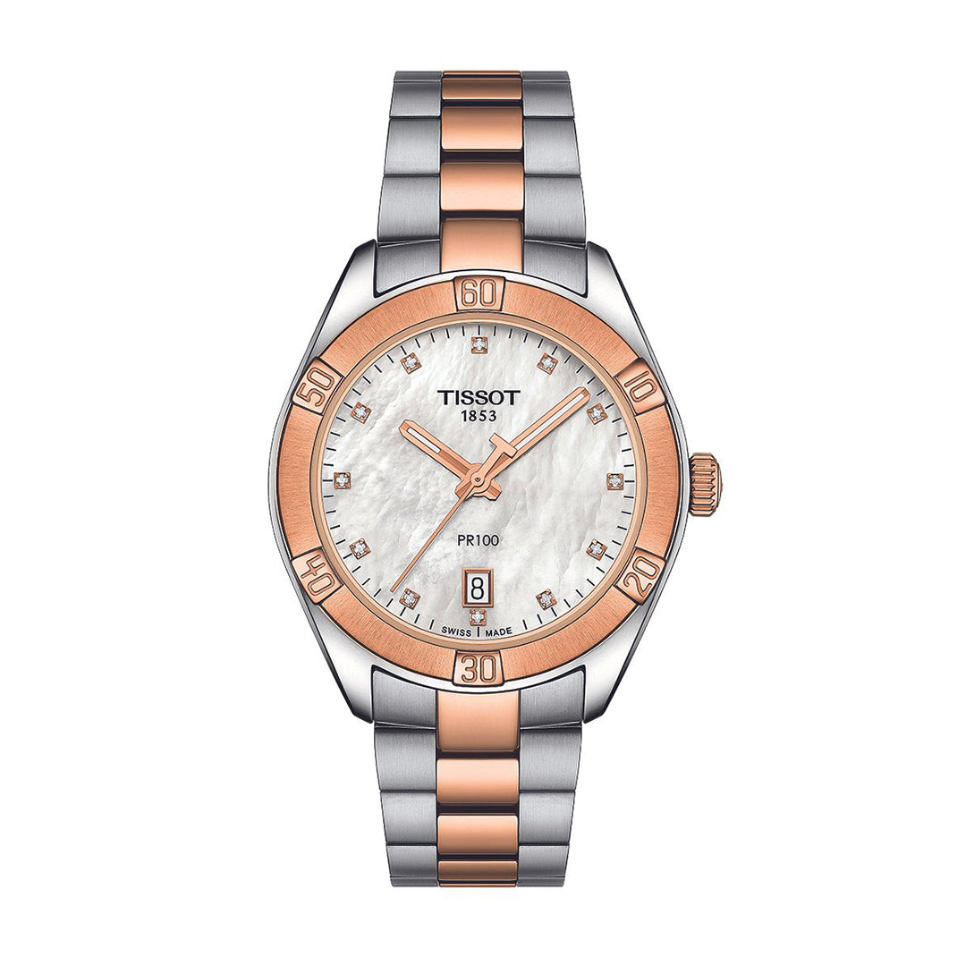 Tissot T-Classic PR100 White Mother of Pearl Two Tone Ladies Watch