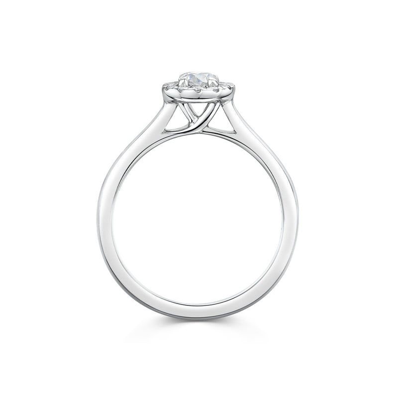 side angle of Diamond Halo Plain Shoulders Engagement Ring