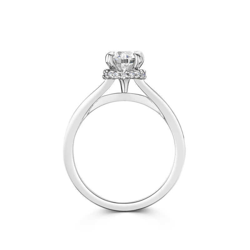side angle of platinum and diamond engagement ring