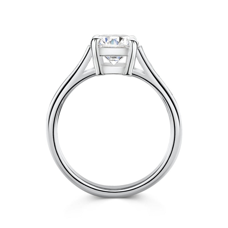 side angle of platinum shoulder set engagement ring