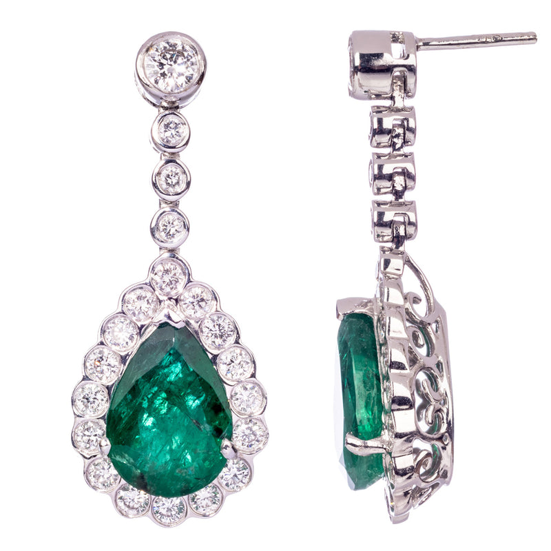Bradleys Emerald and Diamond Drop White Gold Earrings